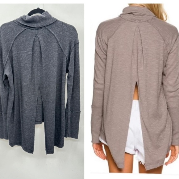 WE THE FREE Grey split back bohemian grunge womans oversized tunic Large - Picture 2 of 13